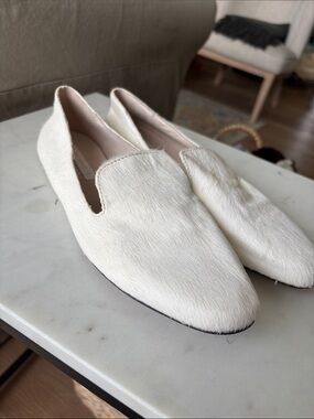 Zara White Faux-Hair Loafers